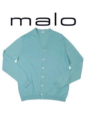 Malo Men’s Powder Blue Fine Gauge Cotton Cardigan / IT 50